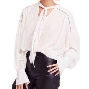 Free People Wishful Moments Tie Neck Blouse White